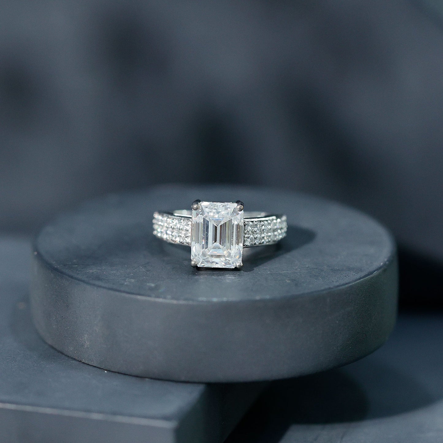 Emerald Cut Moissanite Big Engagement Ring
