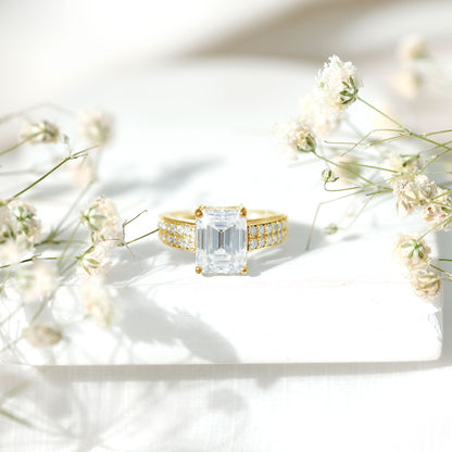 Emerald Cut Moissanite Big Engagement Ring