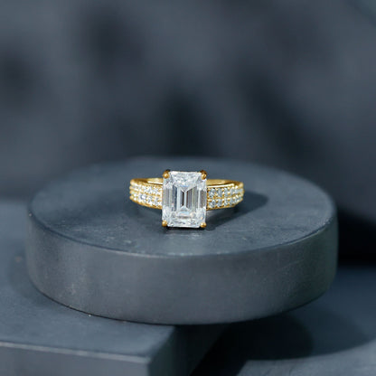Emerald Cut Moissanite Big Engagement Ring