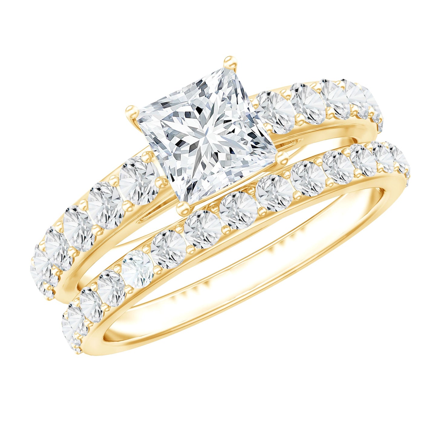 Princess Cut Moissanite Engagement Ring with Wedding Band