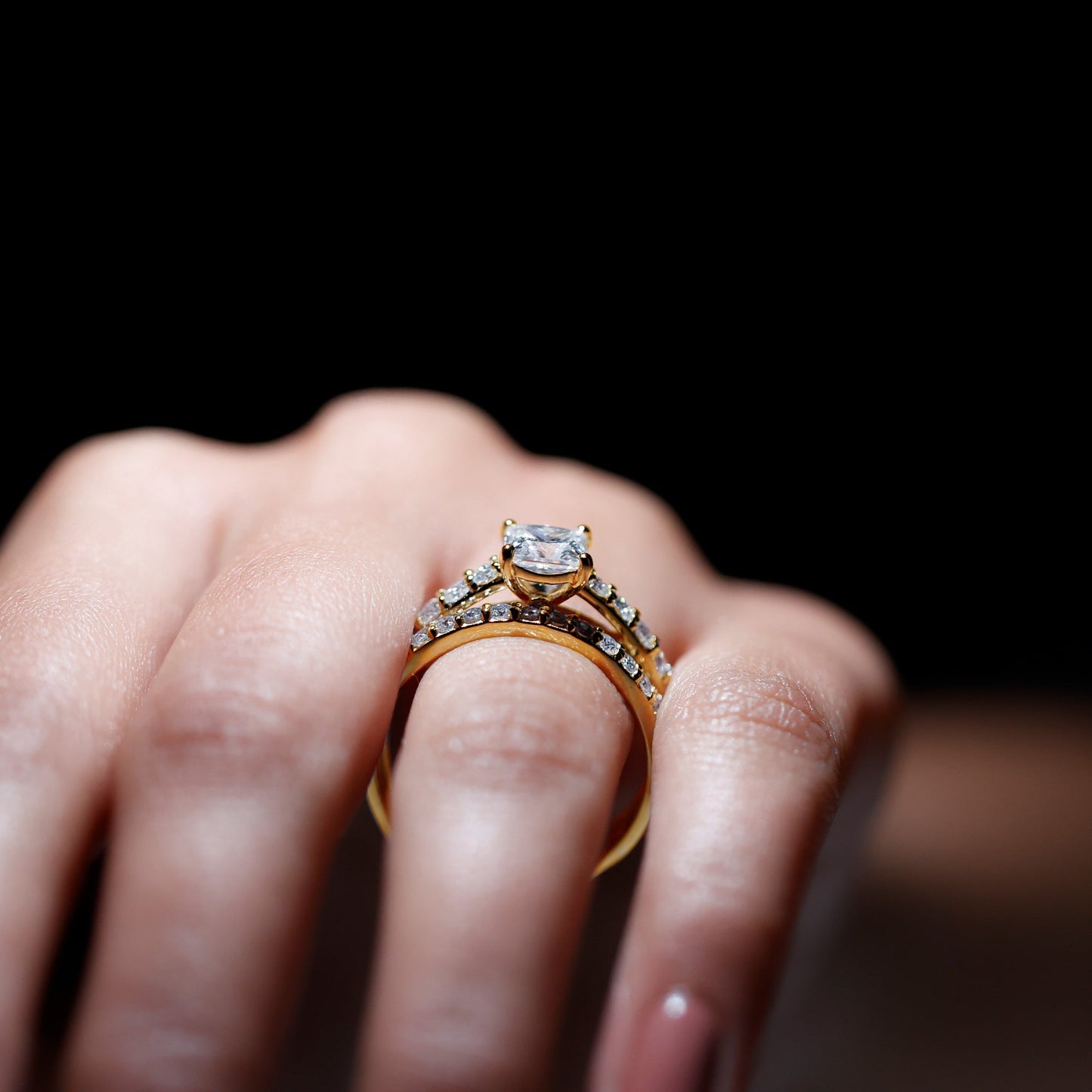 Princess Cut Moissanite Engagement Ring with Wedding Band