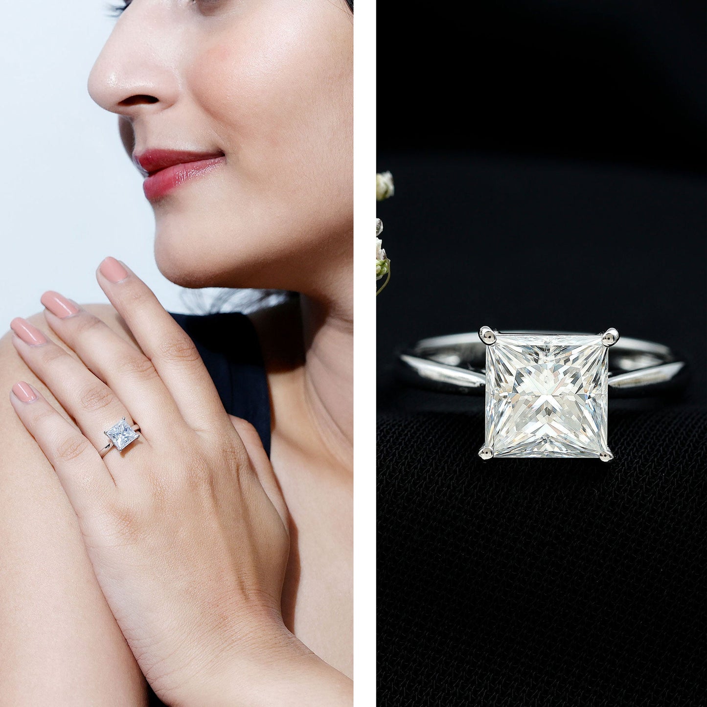 Princess Cut 3 Carat Moissanite Solitaire Engagement Ring