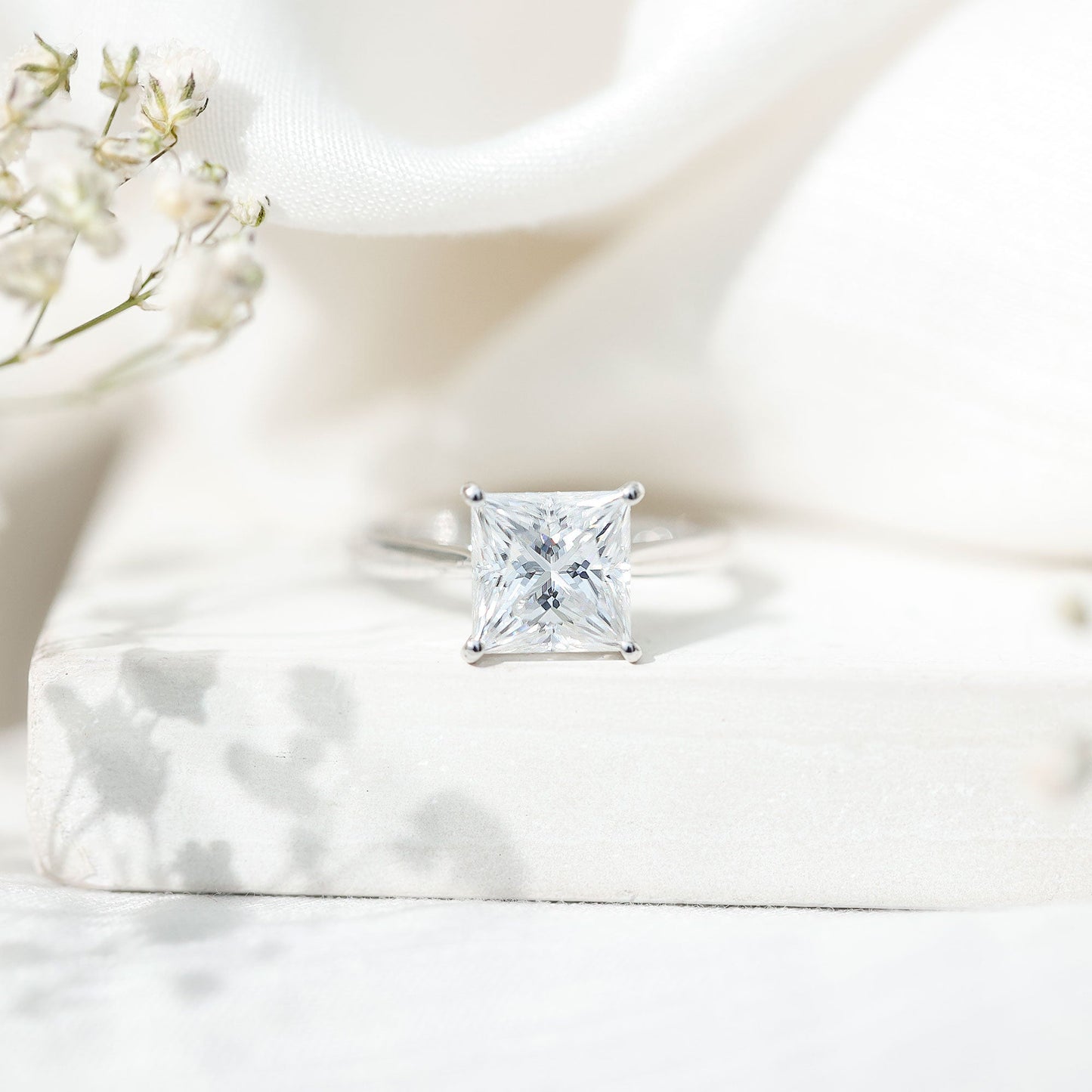 Princess Cut 3 Carat Moissanite Solitaire Engagement Ring