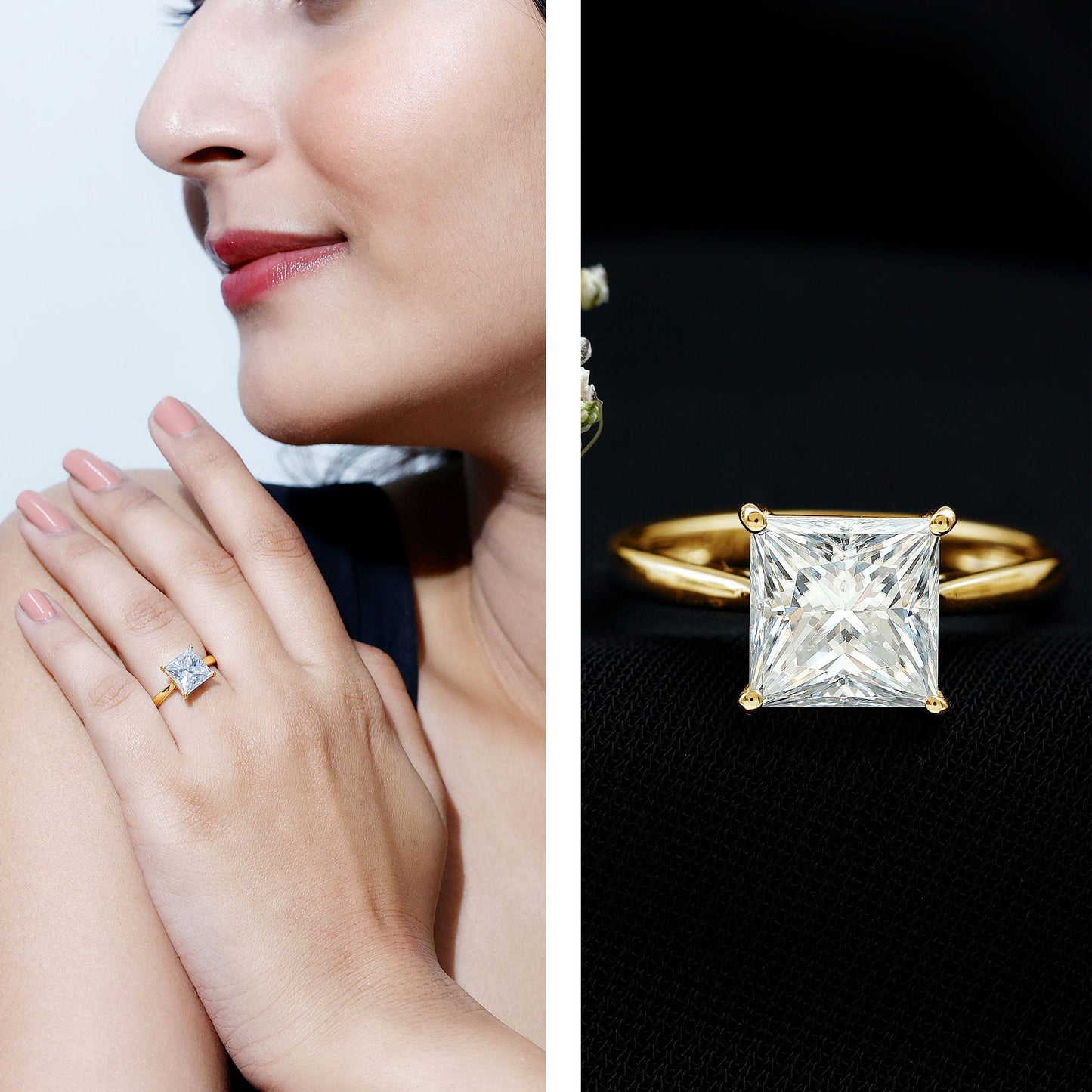 Princess Cut 3 Carat Moissanite Solitaire Engagement Ring