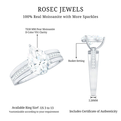 Solitaire Moissanite Pear Shaped Engagement Ring