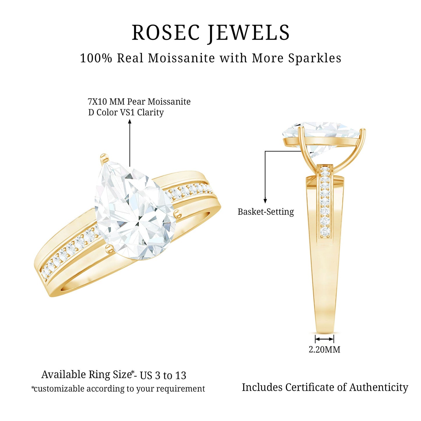 Solitaire Moissanite Pear Shaped Engagement Ring