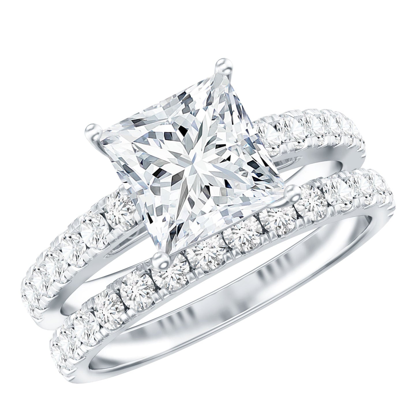 Moissanite 3 Carat Princess Cut Engagement Ring with Enhancer
