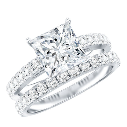 Moissanite 3 Carat Princess Cut Engagement Ring with Enhancer