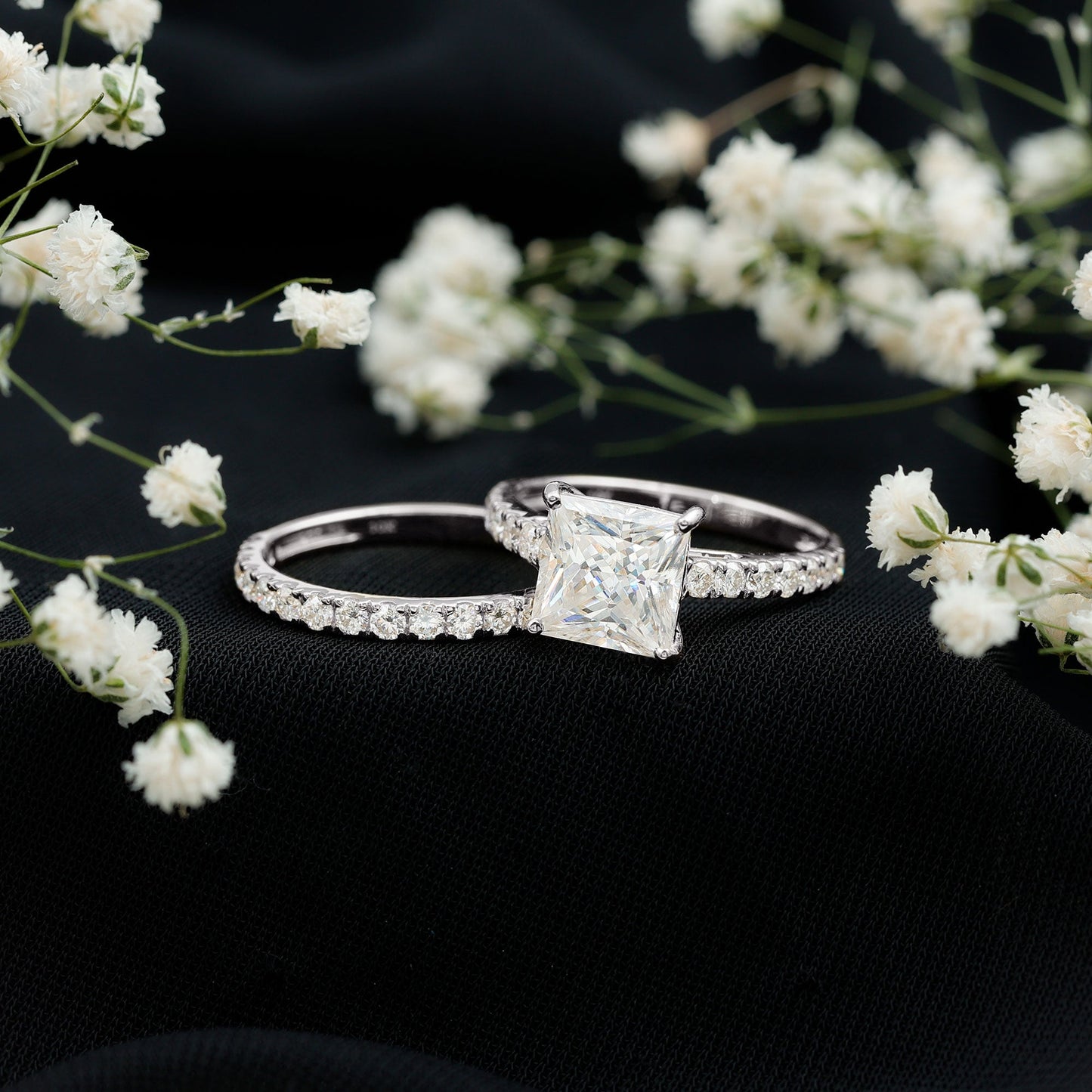 Moissanite 3 Carat Princess Cut Engagement Ring with Enhancer