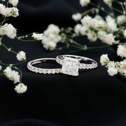 Moissanite 3 Carat Princess Cut Engagement Ring with Enhancer