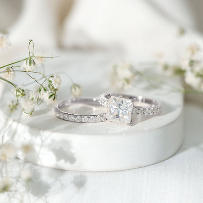 Moissanite 3 Carat Princess Cut Engagement Ring with Enhancer