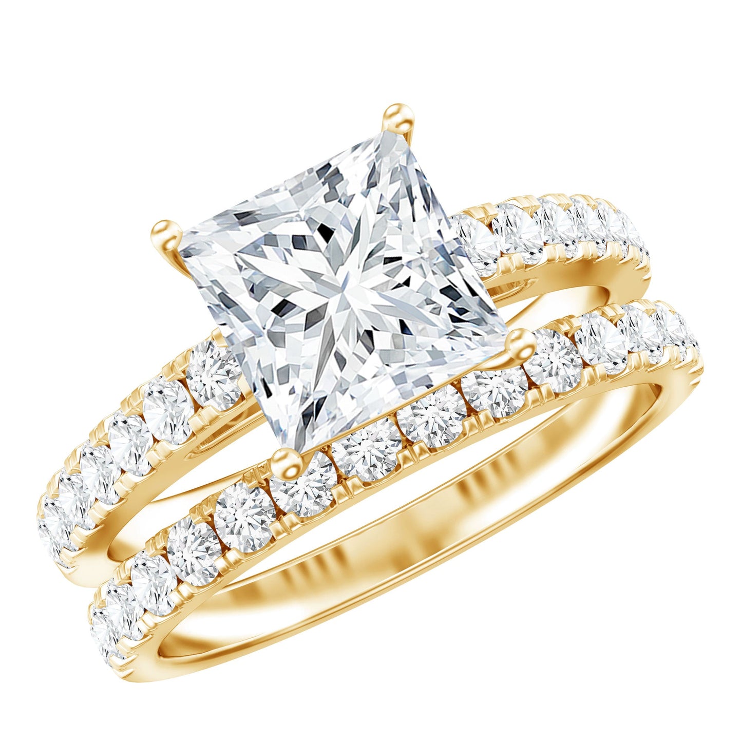 Moissanite 3 Carat Princess Cut Engagement Ring with Enhancer