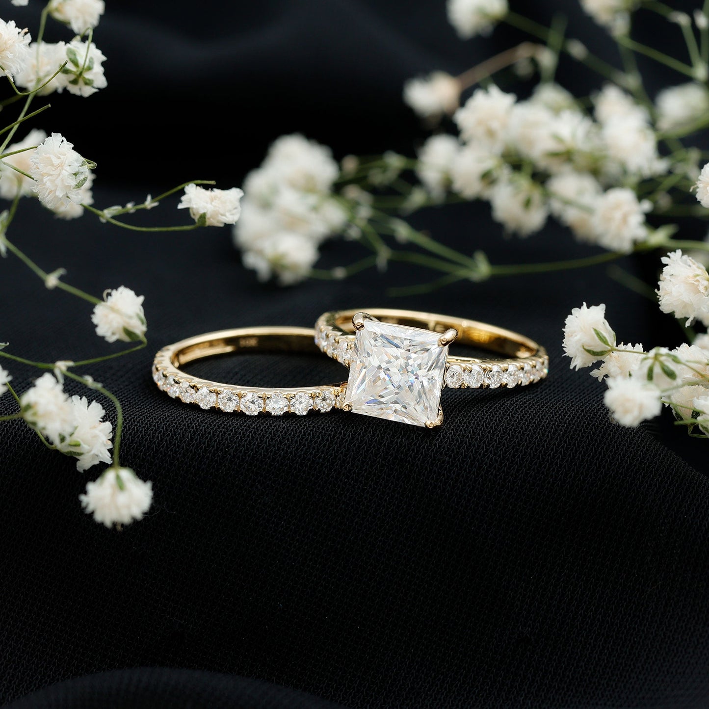 Moissanite 3 Carat Princess Cut Engagement Ring with Enhancer
