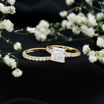 Moissanite 3 Carat Princess Cut Engagement Ring with Enhancer