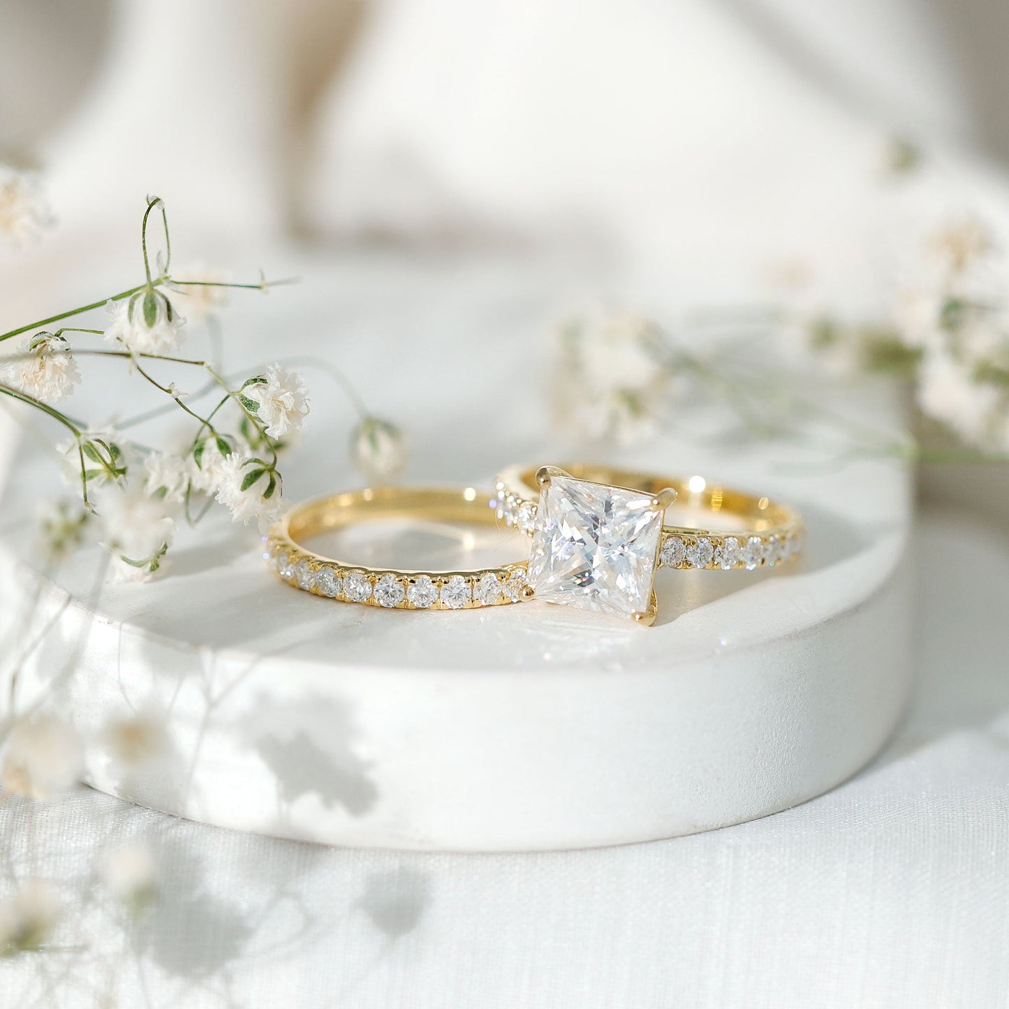 Moissanite 3 Carat Princess Cut Engagement Ring with Enhancer
