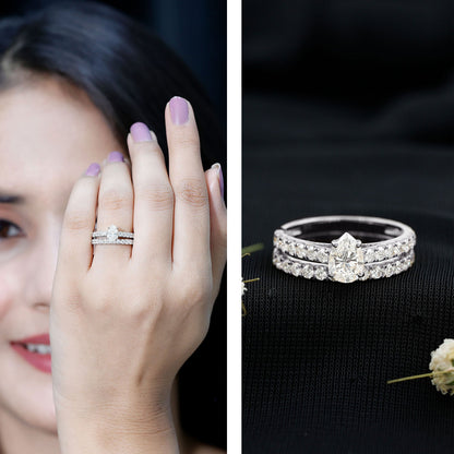 Pear Shaped Moissanite Engagement Ring with Wedding Band