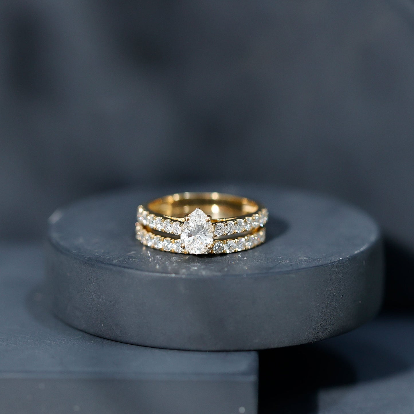 Pear Shaped Moissanite Engagement Ring with Wedding Band