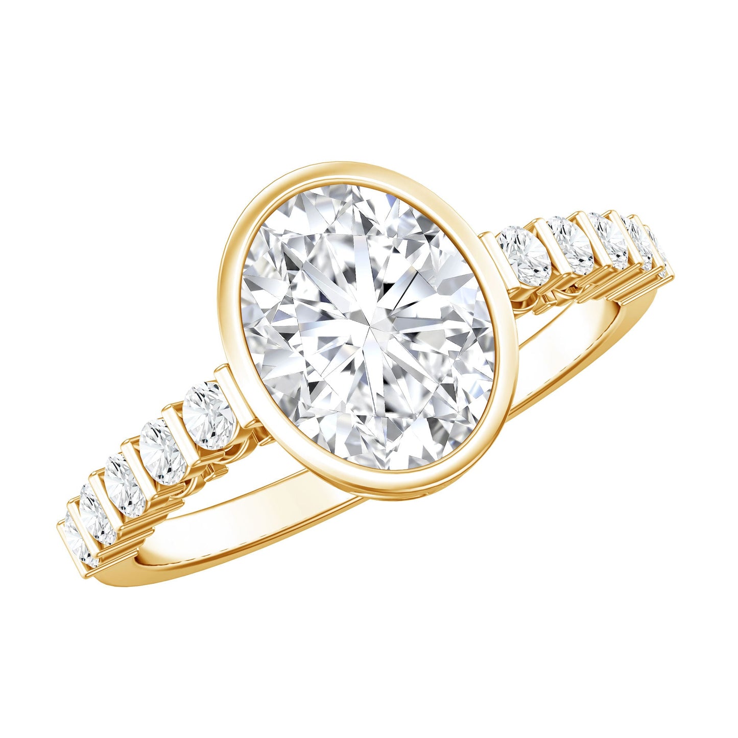 Bezel Set Moissanite Oval Engagement Ring with Side Stones
