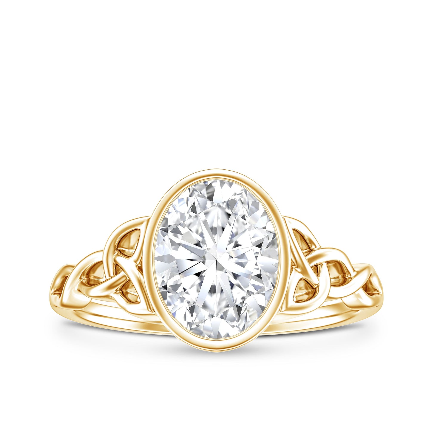 Solitaire Moissanite Celtic Engagement Ring in Bezel Setting