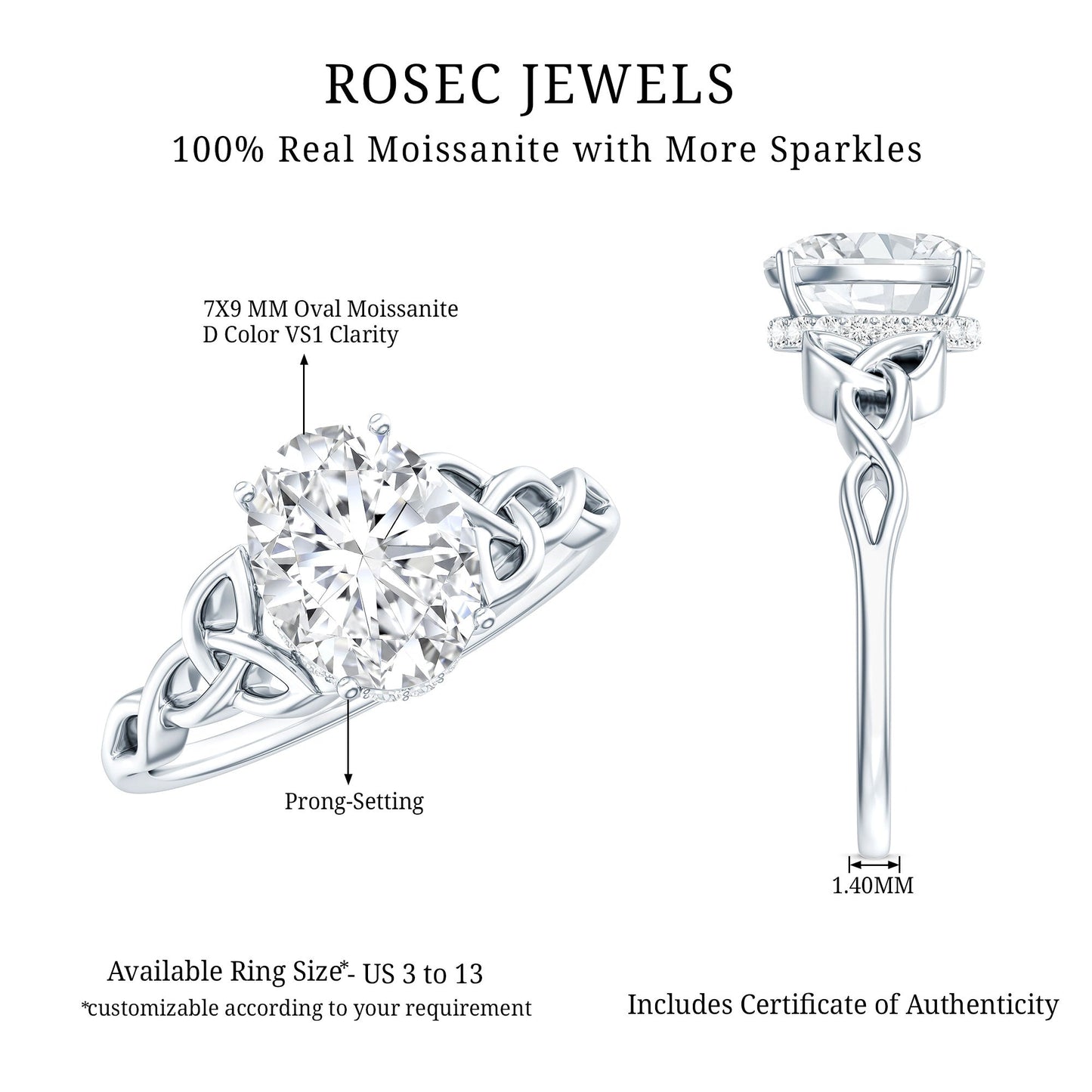 Certified 2 Carat Oval Moissanite Hidden Halo Engagement Ring