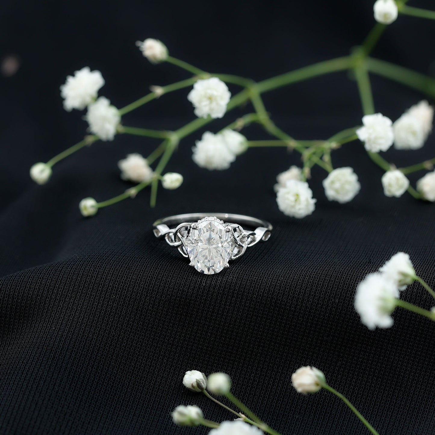 Certified 2 Carat Moissanite Hidden Halo Engagement Ring with Celtic Knot