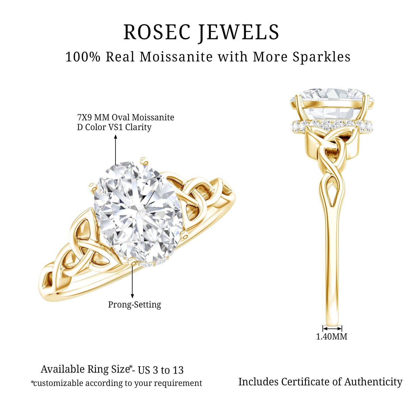 Certified 2 Carat Oval Moissanite Hidden Halo Engagement Ring