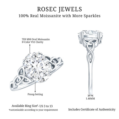 Oval Moissanite Engagement Ring with Celtic Band