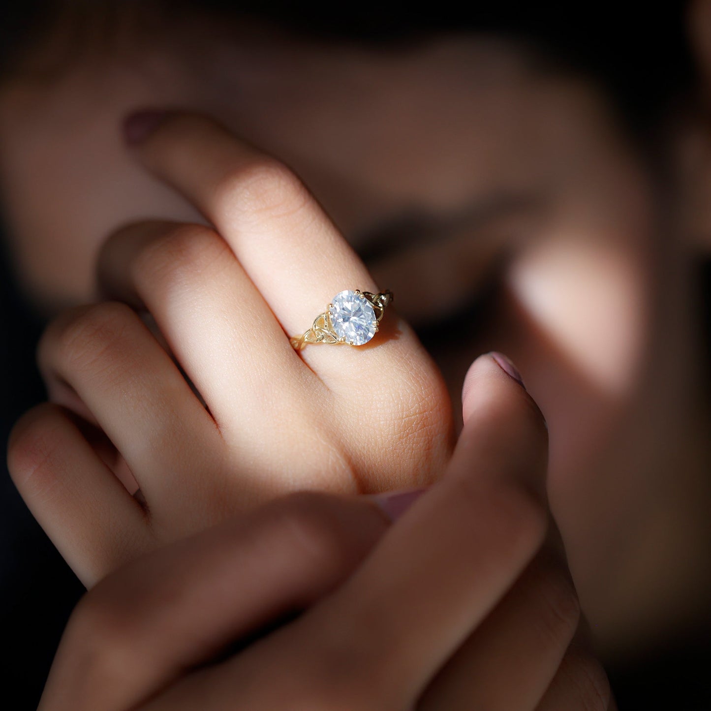 Oval Moissanite Engagement Ring with Celtic Band