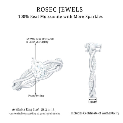 Pear Shaped Moissanite Braided Engagement Ring