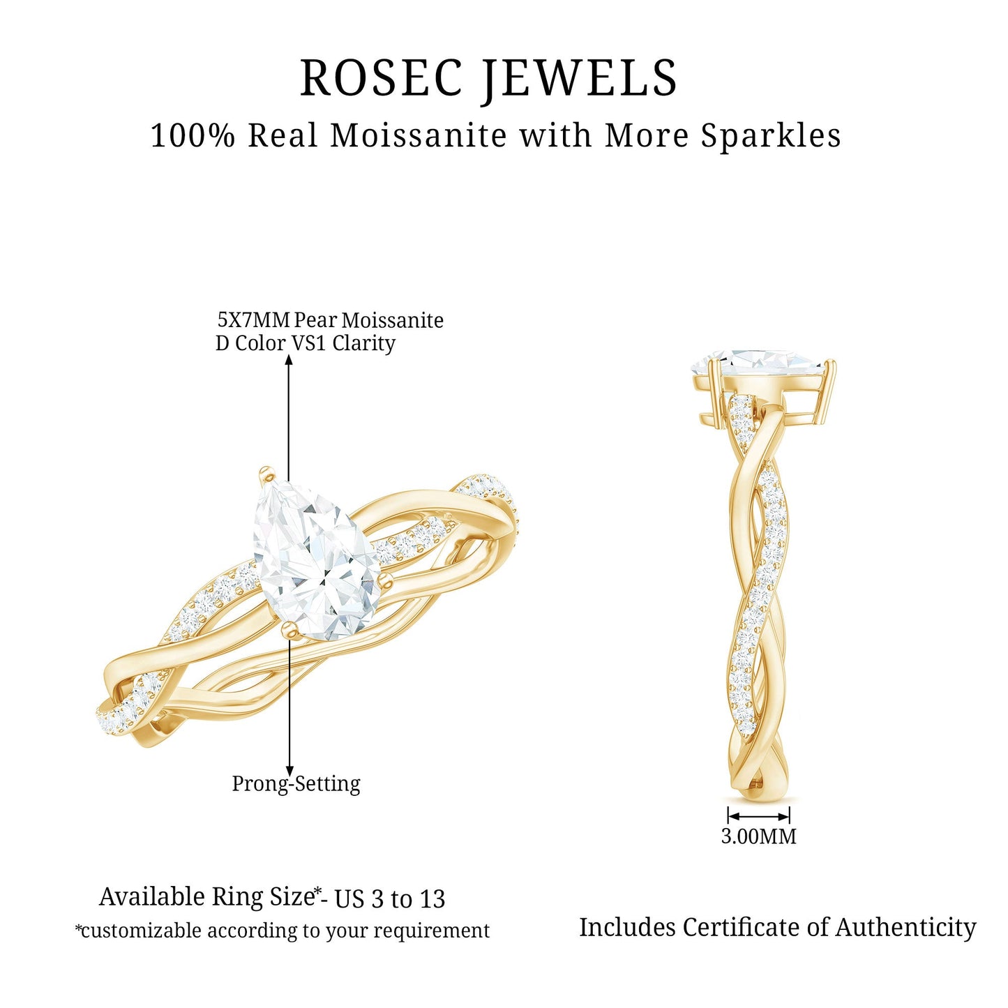 Pear Shaped Moissanite Braided Engagement Ring
