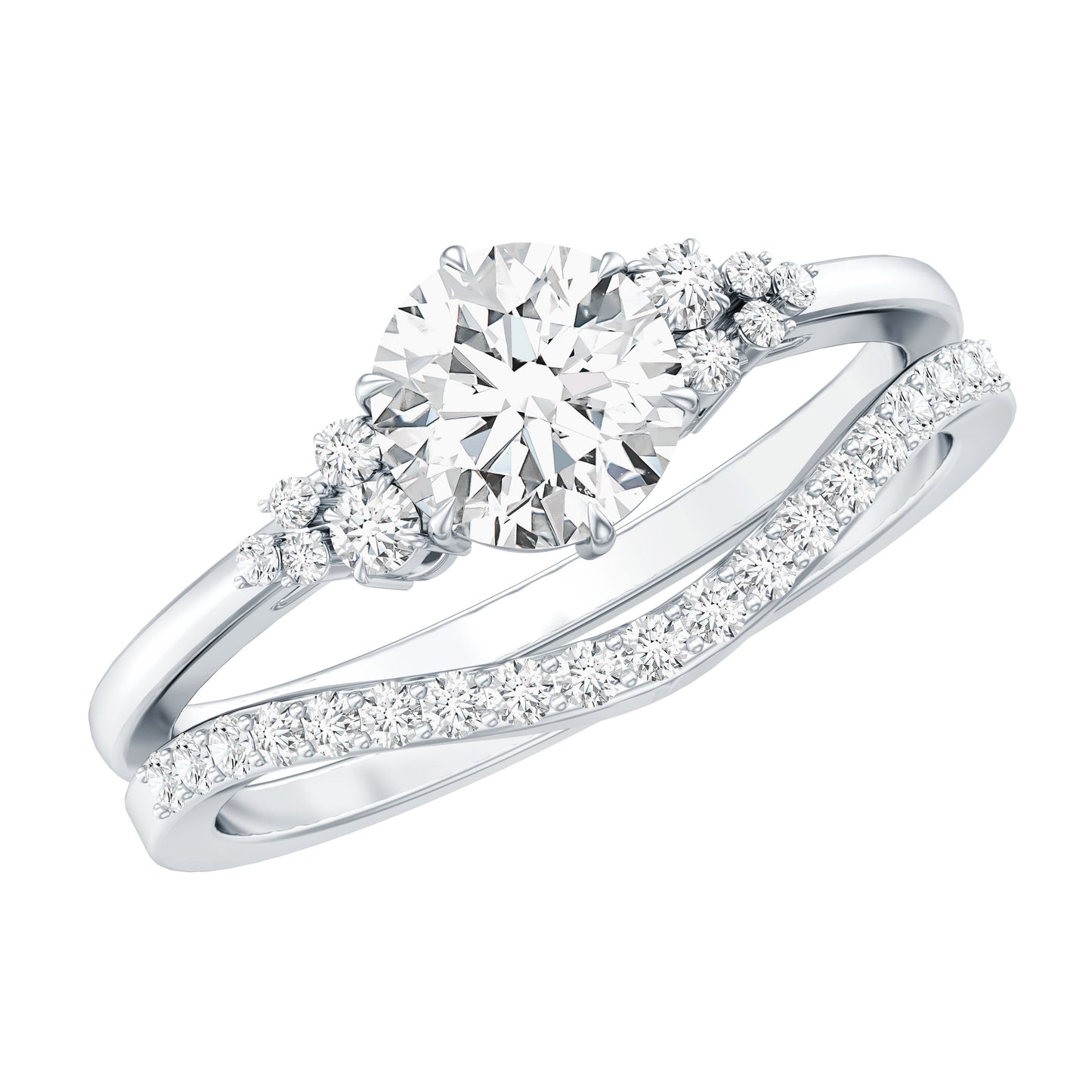 0.9 Carat Round Cut Moissanite Wedding Ring Set For Bride