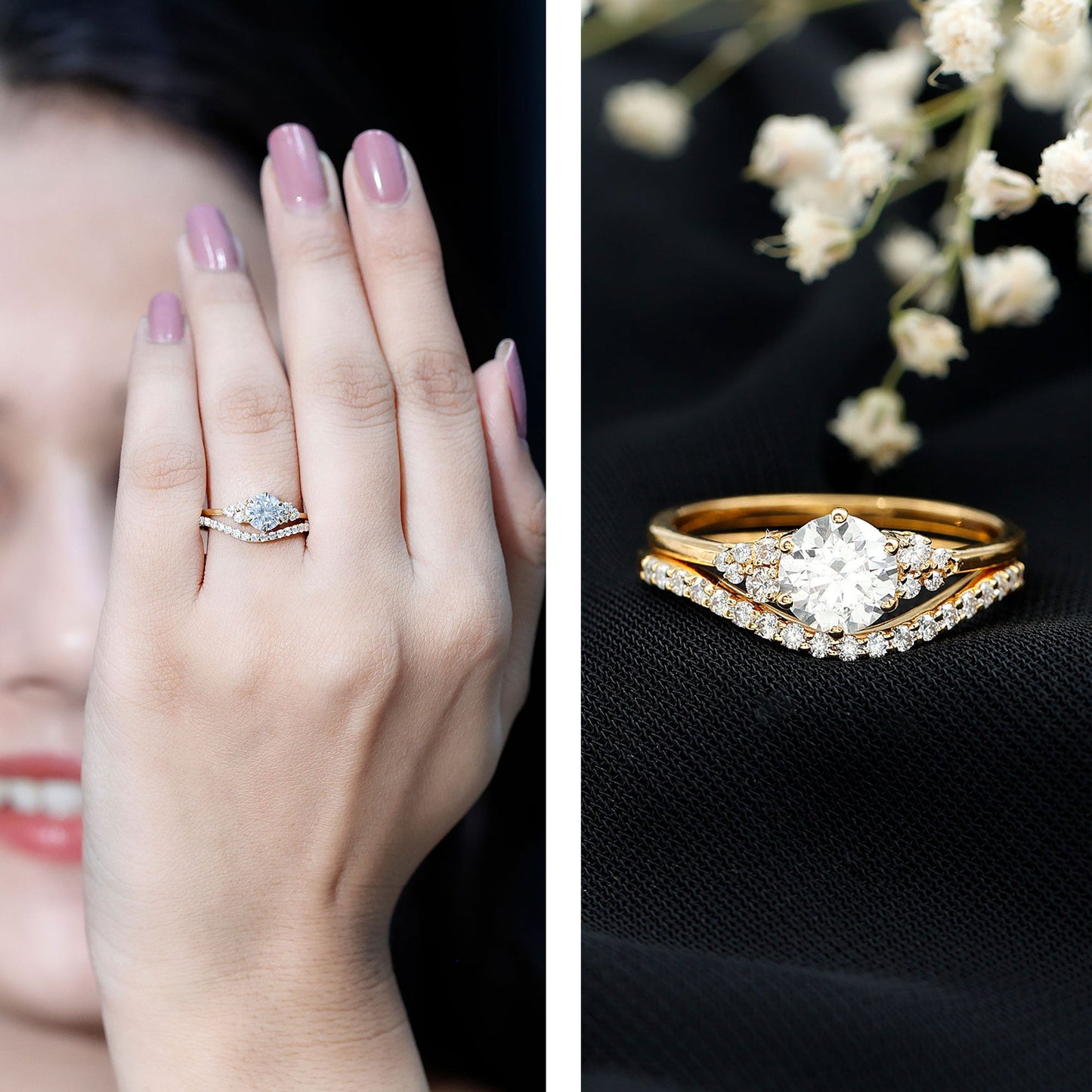 0.9 Carat Round Cut Moissanite Wedding Ring Set For Bride