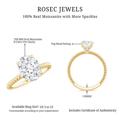 Oval Shape Moissanite Solitaire Engagement Ring with Twisted Rope