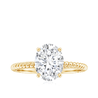 Oval Shape Moissanite Solitaire Engagement Ring with Twisted Rope