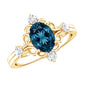 Art Deco Inspired Blue Topaz Oval Engagement Ring with Diamond