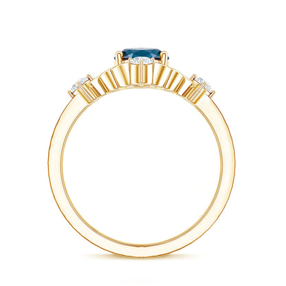 Art Deco Inspired Blue Topaz Oval Engagement Ring with Diamond