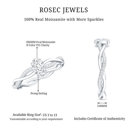 Oval Cut Moissanite Braided Engagement Ring