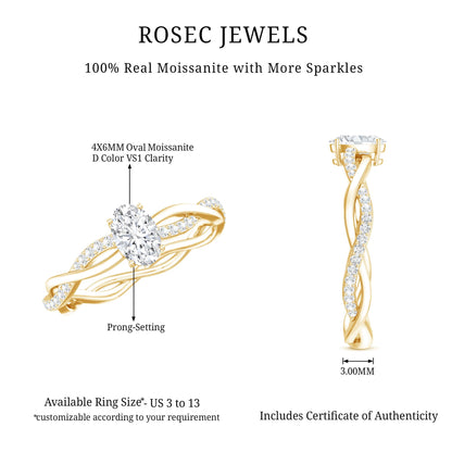 Oval Cut Moissanite Braided Engagement Ring