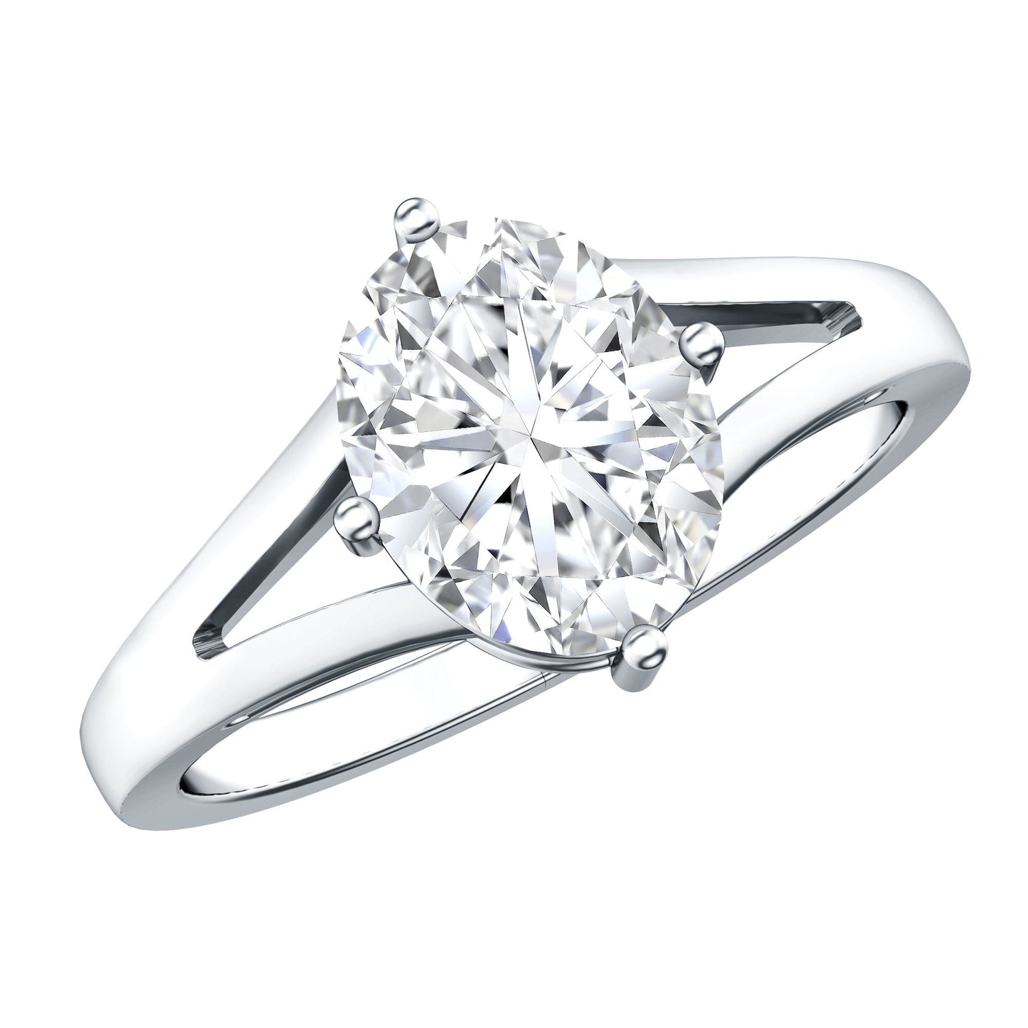Oval Cut Moissanite Solitaire Engagement Ring in Split Shank