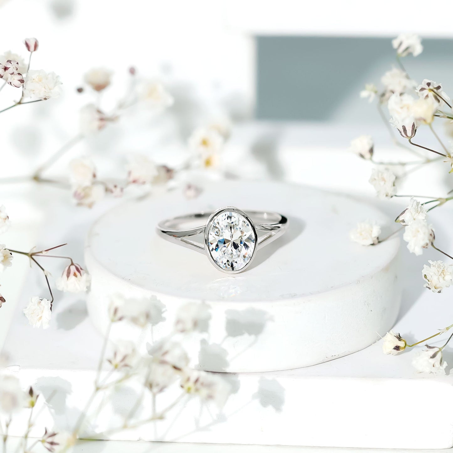 Certified 2 Carat Oval Moissanite Solitaire Engagement Ring in Split Shank