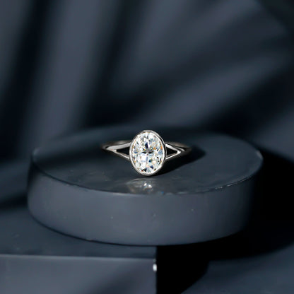 Certified 2 Carat Oval Moissanite Solitaire Engagement Ring in Split Shank