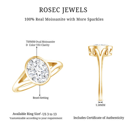 Certified 2 Carat Oval Moissanite Solitaire Engagement Ring in Split Shank