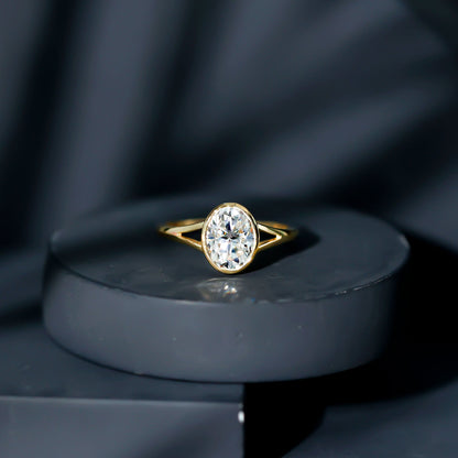 Certified 2 Carat Oval Moissanite Solitaire Engagement Ring in Split Shank