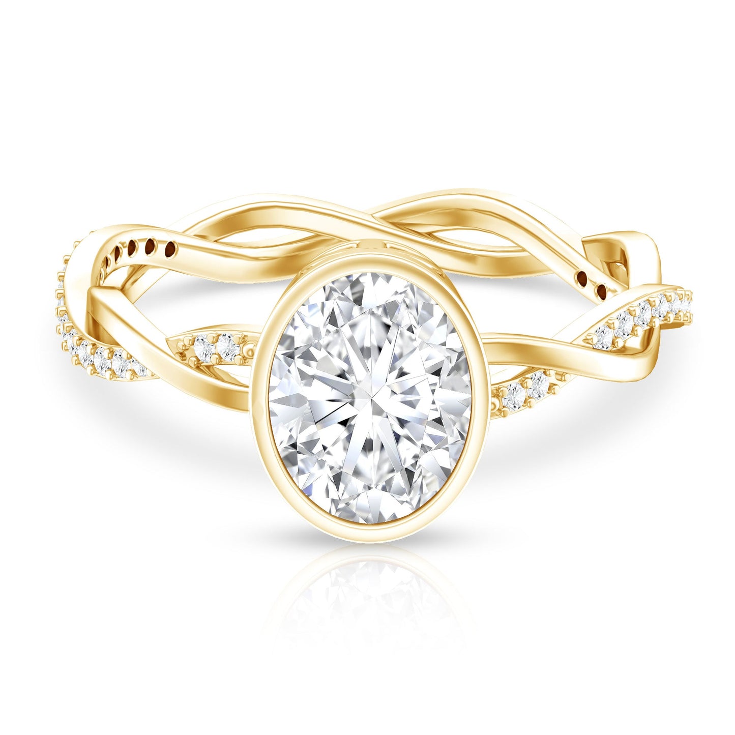 Brilliant Cut Moissanite Bezel Set Engagement Ring in Braided Shank