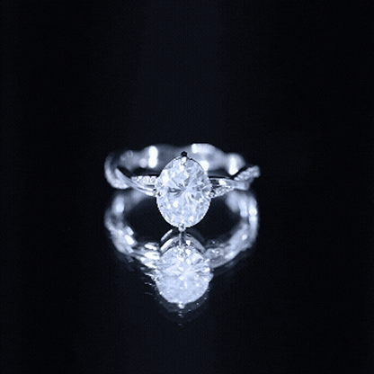 Moissanite Oval Engagement Ring With Diagonal Prong Setting