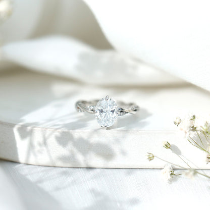 Moissanite Oval Engagement Ring With Diagonal Prong Setting