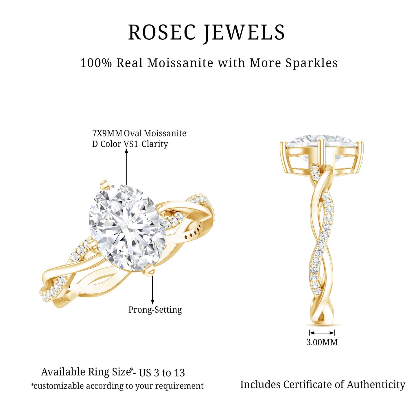 Moissanite Oval Engagement Ring With Diagonal Prong Setting