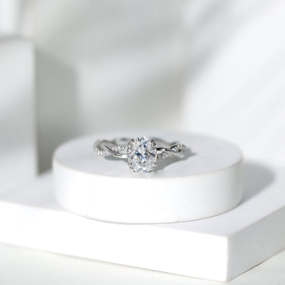 2 Carat Certified Moissanite Oval Engagement Ring with Double Prong