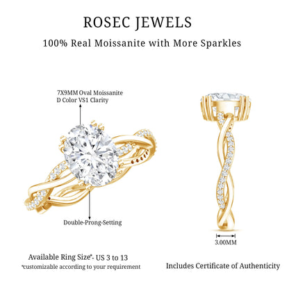 2 Carat Certified Moissanite Oval Engagement Ring with Double Prong