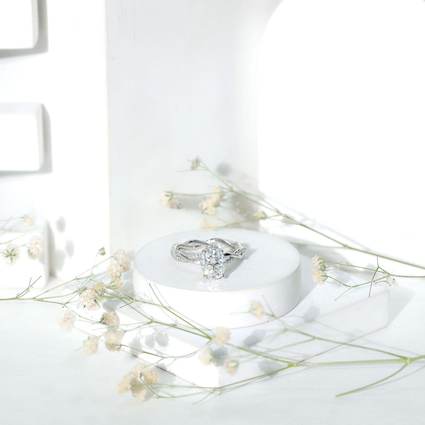 Moissanite Hidden Halo Engagement Ring with Infinity Shank